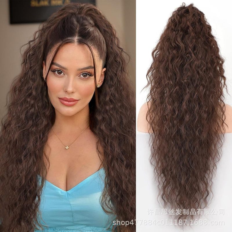 Xuchang ウィッグ 30 インチクリップポニーテール水波紋ロング巻き毛ふわふわポニーテールヘアエクステンションポニーテールヘア|undefined