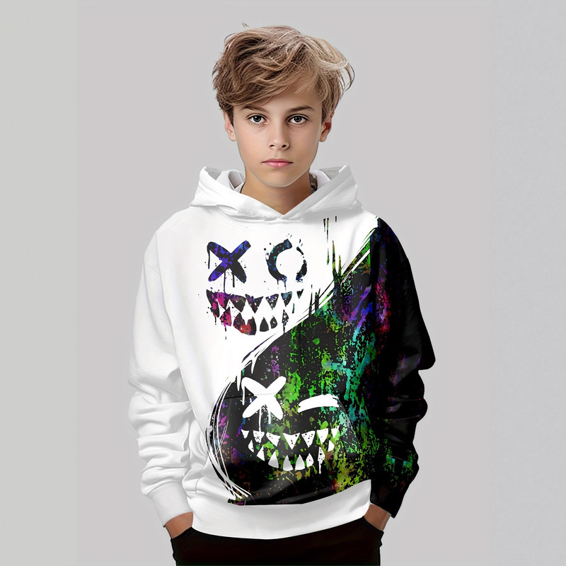Boys' Fashion 3D Printed Hoodie - Casual Long Sleeve Pullover with Pockets, Perfect for Spring and Autumn Seasons