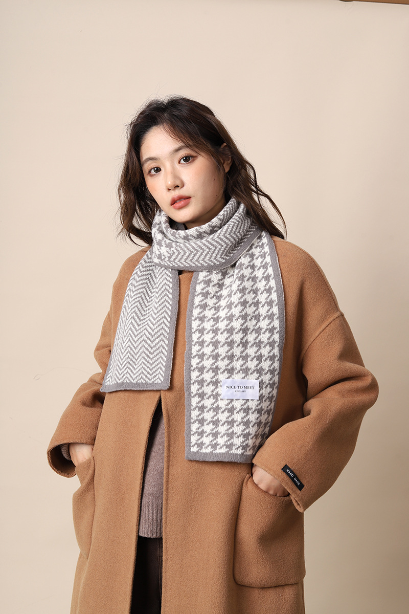 Thousand Bird for Women's Winter 2024 New Knitted Warm Grid Versatile Autumn/Winter High End Scarf Thick Edition_voghion.com