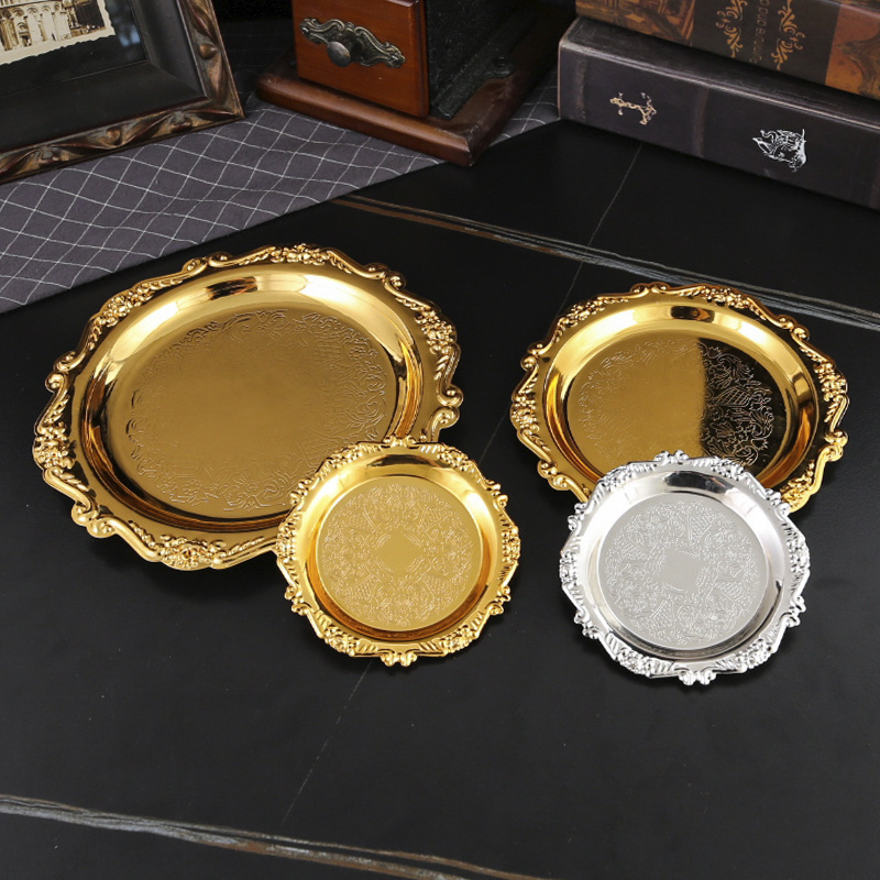 Iron Golden Embossed Small Tray Fruit Snack Cake Plate Decorative Plate Tea Cup Holder Jewelry Storage Plate Dessert Table Iron Golden Embossed Small Tray Fruit Snack Cake Plate Decorative Plate Tea Cup Holder Jewelry Storage Plate Dessert Table