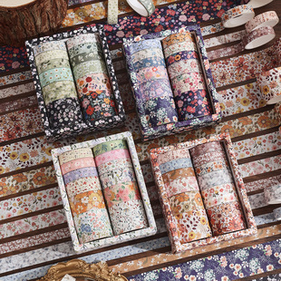 Cross-Border Plant Flower Handbook and Paper Tape Set Retro DIY Handbook Material Decorative Sticker Tape Gift Box