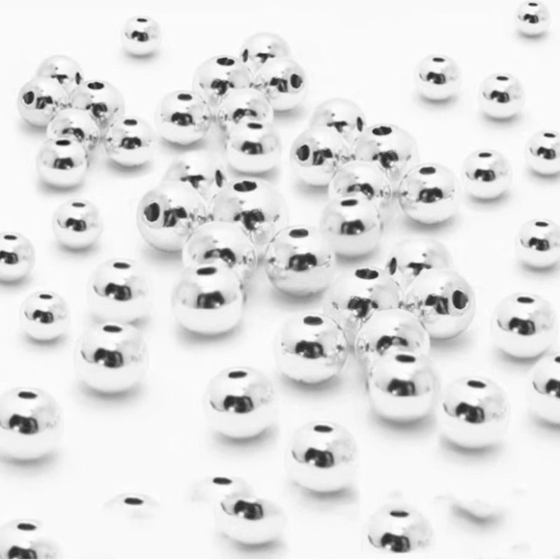Серебряные бусины, свободные бусины, серебряный круглый браслет из бисера, материал «сделай сам», маленькие бусины, серебряные ювелирные аксессуары для плетения серебряных колец