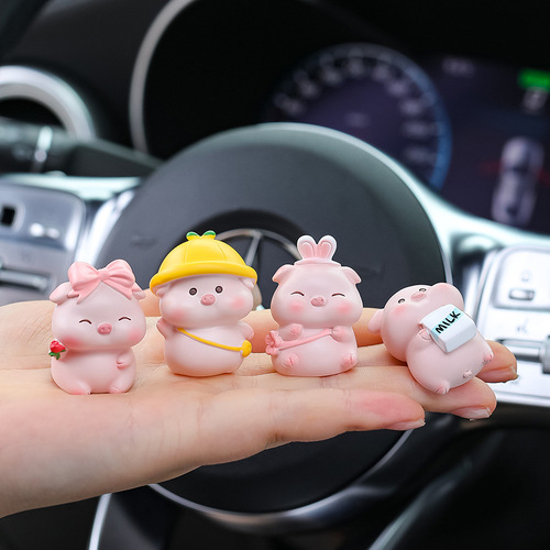 Creative piggy car center console micro landscape office desktop decoration ornaments cute pig resin crafts