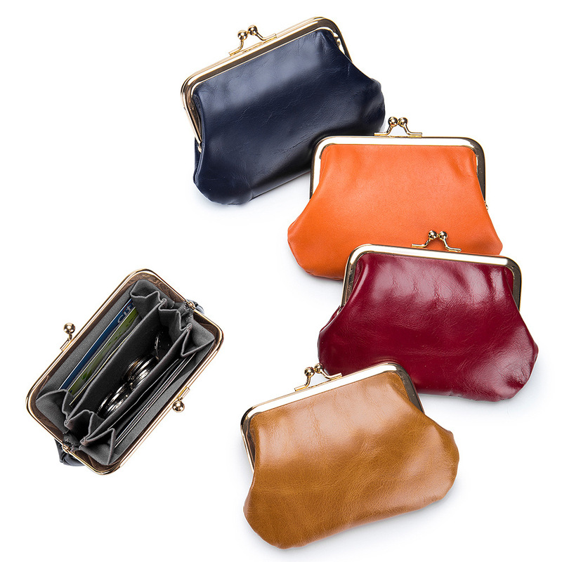 New Vintage Coin Purse Women's Genuine Leather Short Wallet Buckle Gold Clip Bag Mini Bag Storage Bag Mini New Vintage Coin Purse Women's Genuine Leather Short Wallet Buckle Gold Clip Bag Mini Bag Storage Bag Mini