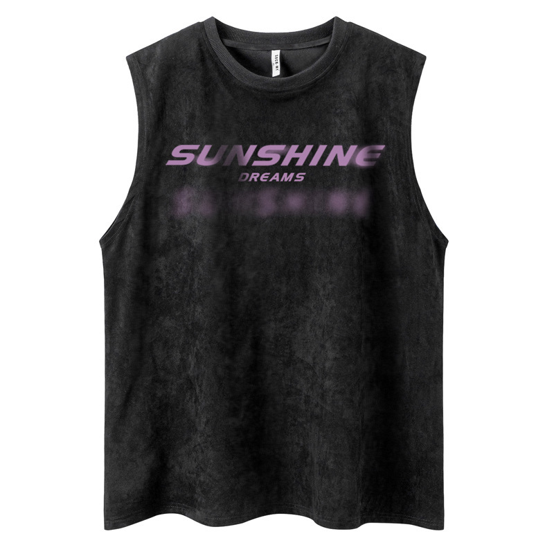 ins National Fashion Street Retro Fuzzy Letter Printed Vest Men's Fashion Brand Waistcoat Loose Hip-hop Sleeveless T-shirt