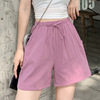 Cotton shorts, sports trousers, A-line, loose fit, plus size, high waist, cotton and linen