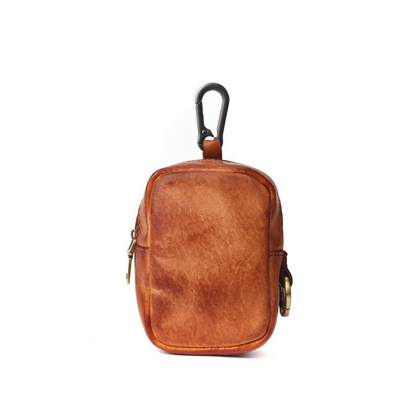 Men's Belt Bag Made of Vegetable-Tanned First-Layer Cowhide, Dual-Purpose Cigarette Case, Key Holder, Coin Purse, Portable Card Holder