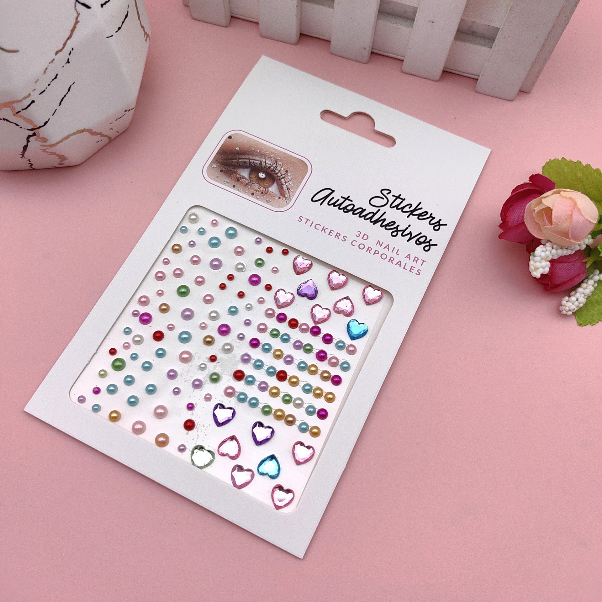 Pegatinas para maquillaje de ojos, pegatinas de diamantes de imitación para ojos, decoración facial, accesorios de maquillaje de perlas para diario, pegatinas de diamantes de imitación para escenario infantil, venta al por mayor en stock.