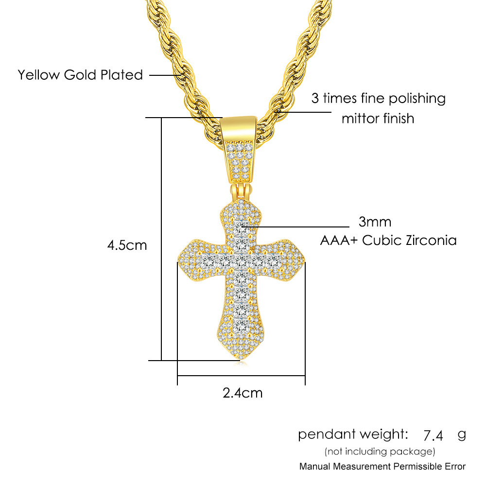 Hip-Hop Cross Copper Plating Zircon Pendant Necklace