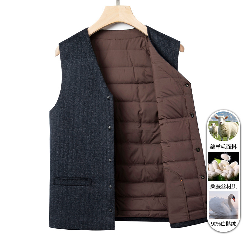 Winter down Vest Men's Thickeneded Warm Sleeveless Wool Vest Jacket Classy Cashmere Vest Middle-Aged Dad Wear Winter down Vest Men's Thickeneded Warm Sleeveless Wool Vest Jacket Classy Cashmere Vest Middle-Aged Dad Wear