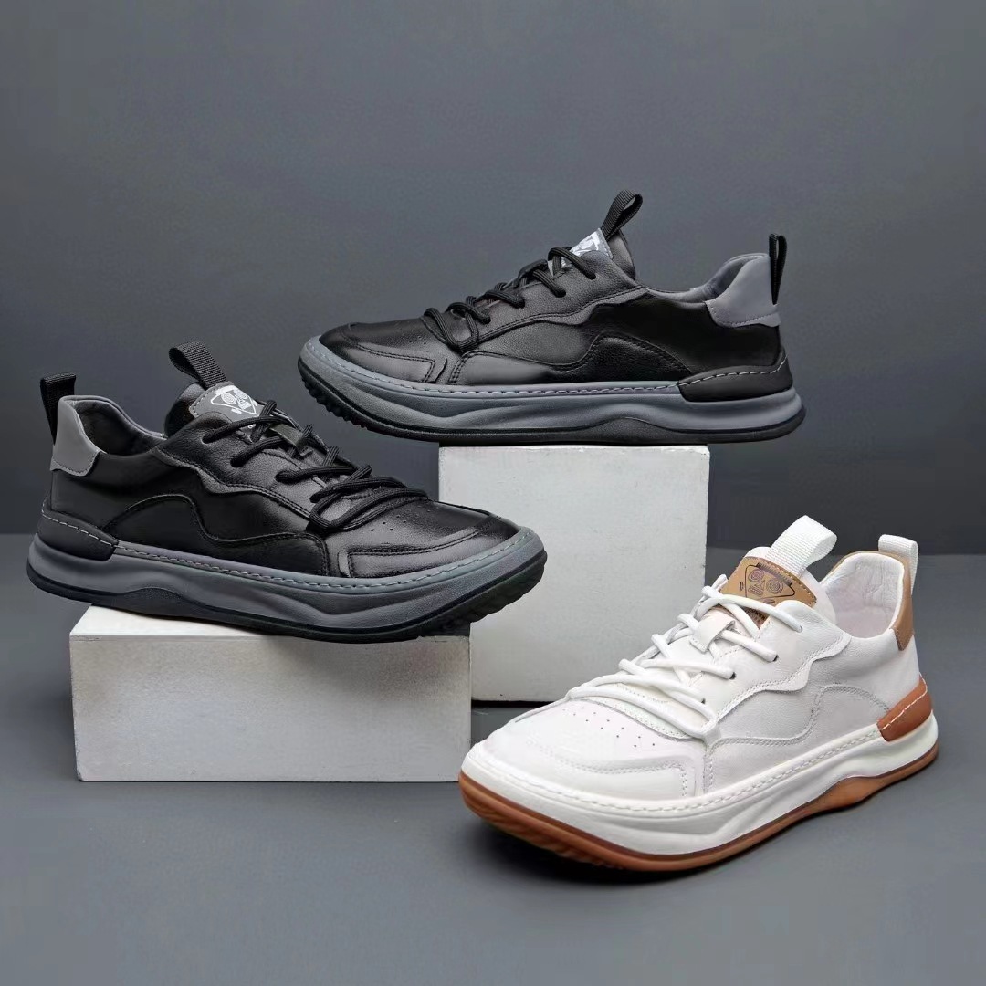 Internet Trendy Men's Shoes European Station Soft Leather White Shoes Men's Thick-soled All-match Breathable Hollow-out Sandals Fashionable Skate Shoes Clown Shoes