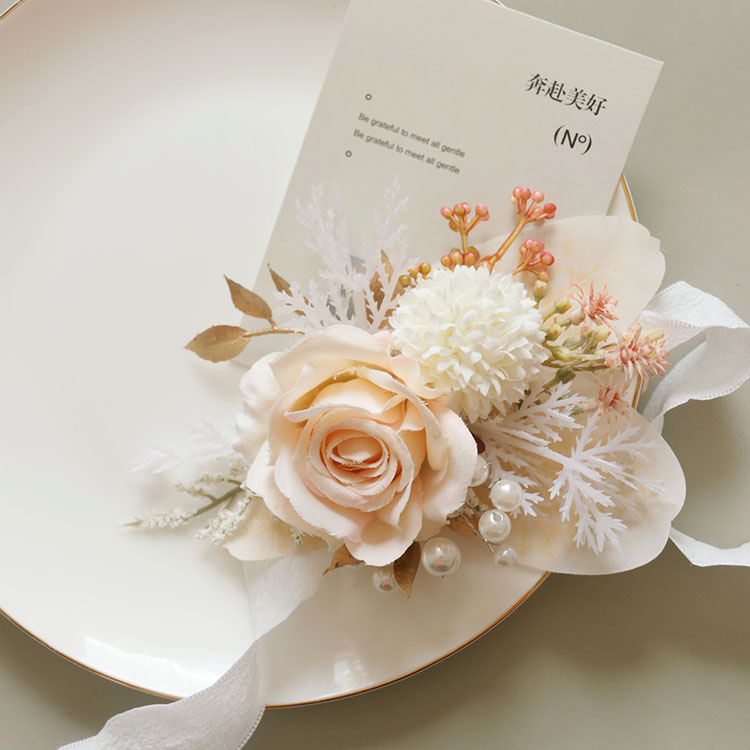 芸雅閣2437結婚祝いの花芸のシミュレーションの花の造花の卸売りの胸の花の手の花の女性の花の花の肩の花のシャンパンのピンクの白|undefined
