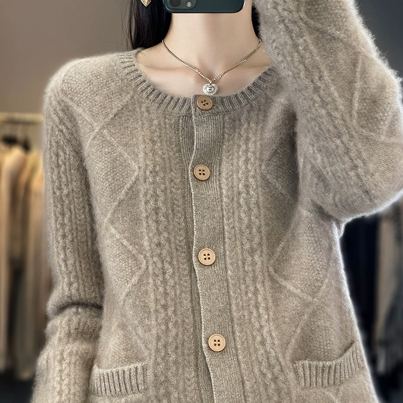 Вязаный кардиган из шерсти, свитер, цветная вязаная куртка oversize, свободный крой