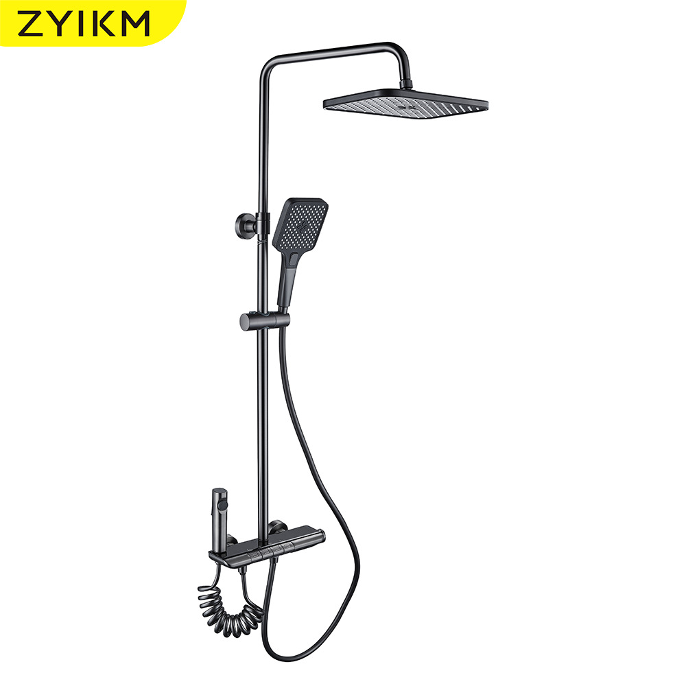 Gun gris ducha de alta gama juego de ducha de cuatro velocidades multimodo de galvanoplastia en frío y caliente decoración de baño juego de ducha sobrealimentado