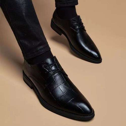 Factory Direct Sale 2025 Spring Men's Leather Shoes Business Formal Trend Korean Style Casual Round Head Groom's Lace-up Shoes