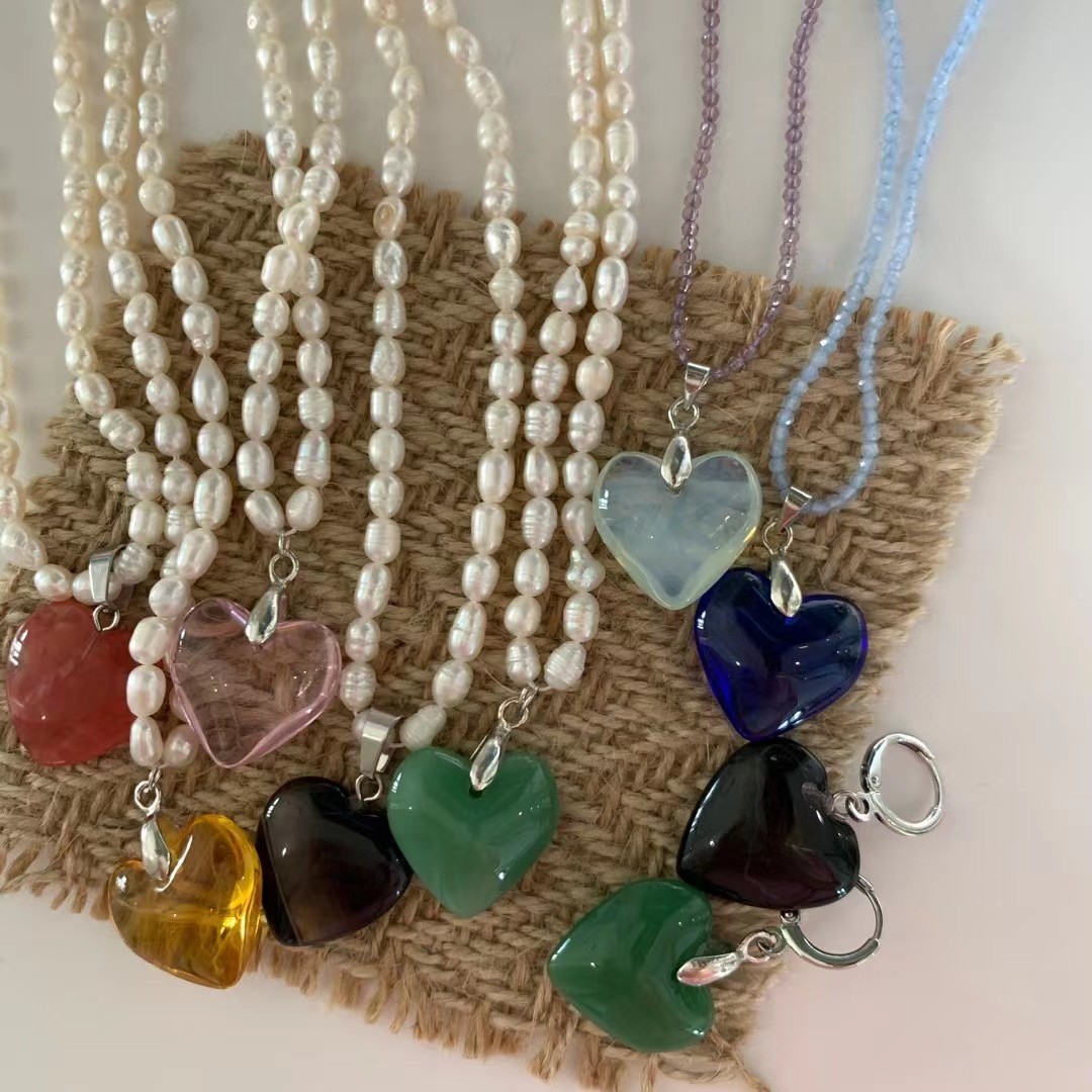 Fashion Heart Shape natural stone Pearl Pendant Necklace 1 Piece