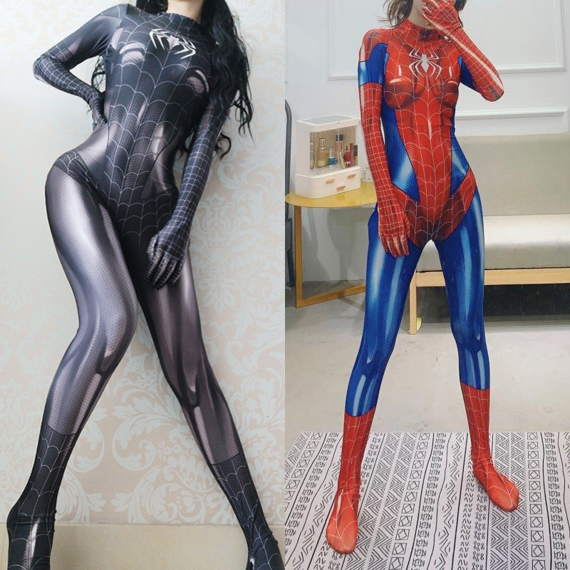 女性用ブラックスパイダーMJタイツコスプレ衣装、抖音大人女性用コスプレワンピース、クール|undefined