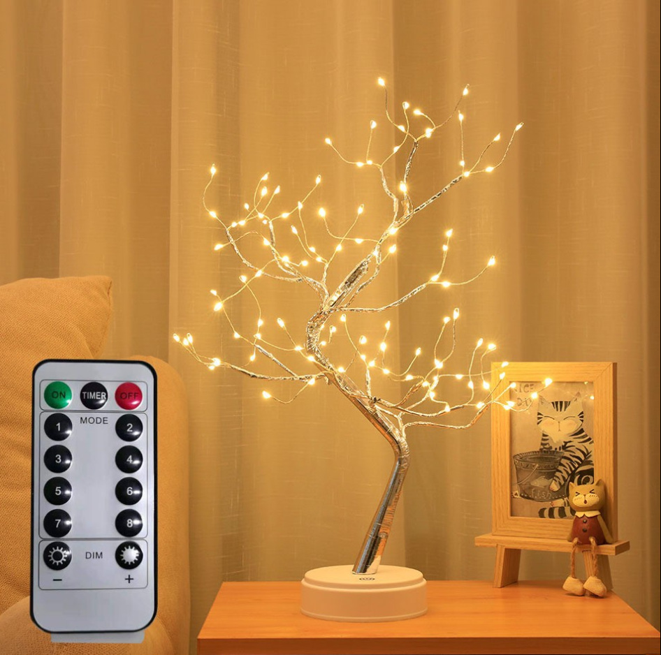Lámpara de árbol pequeño transfronterizo LED, alambre de cobre, decoración de árbol de perlas, luz de color, decoración de atmósfera de gypsophila, luz de noche
