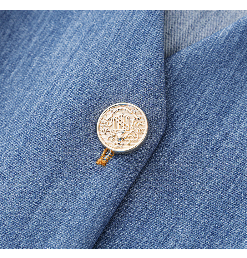 Váy liền denim sơ mi kiểu Pháp thắt eo thanh lịch — Màu xanh lam nhạt chi tiết 18