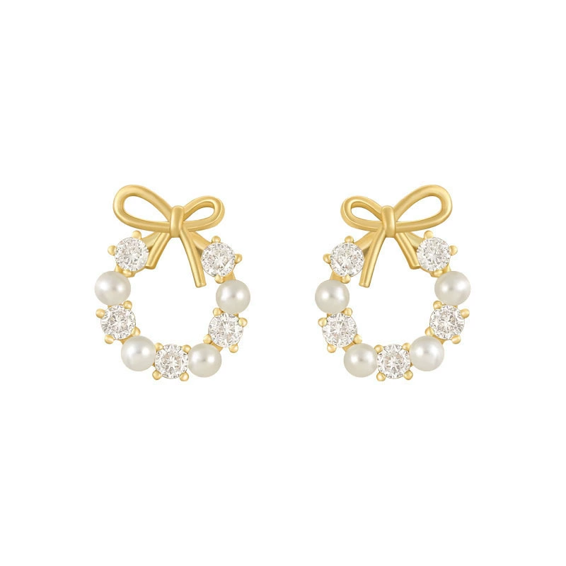 Jewelry pearl, earrings with bow, silver 925 sample, internet celebrity