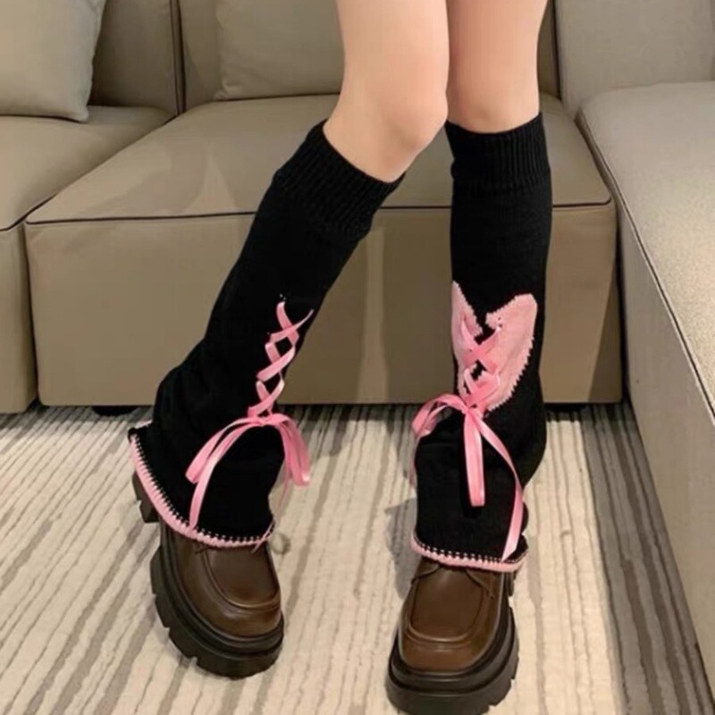 Lolita wide leg set hot girl socks y2k culture strap bow drawstring calf socks piled socks foot cover