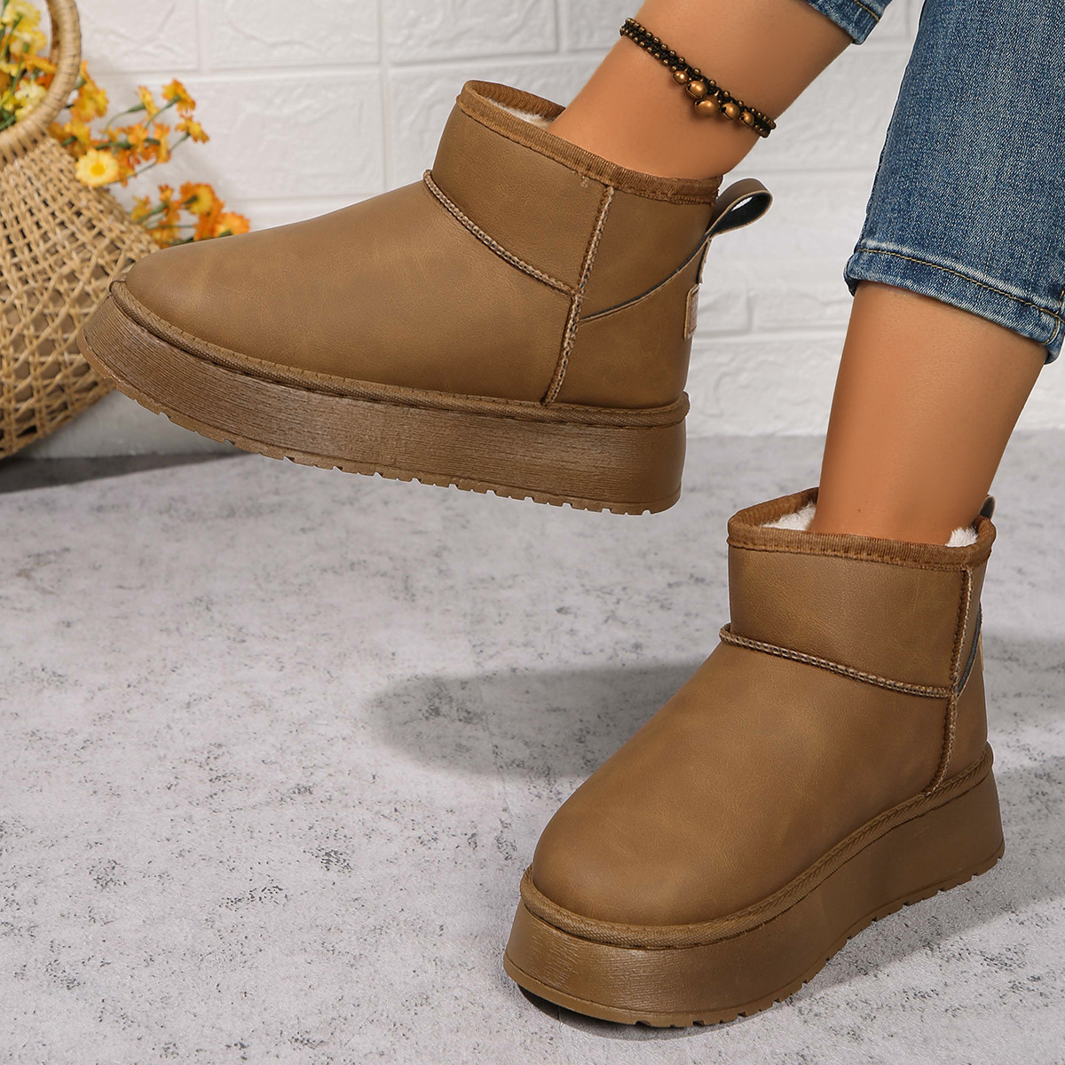 Damenschuhe Schneestiefel mit dicker Sohle, wasserdicht, große Schneestiefel, Winter, Kaschmir, verdickt, rutschfest, nordöstlich, große Baumwollschuhe_voghion.com