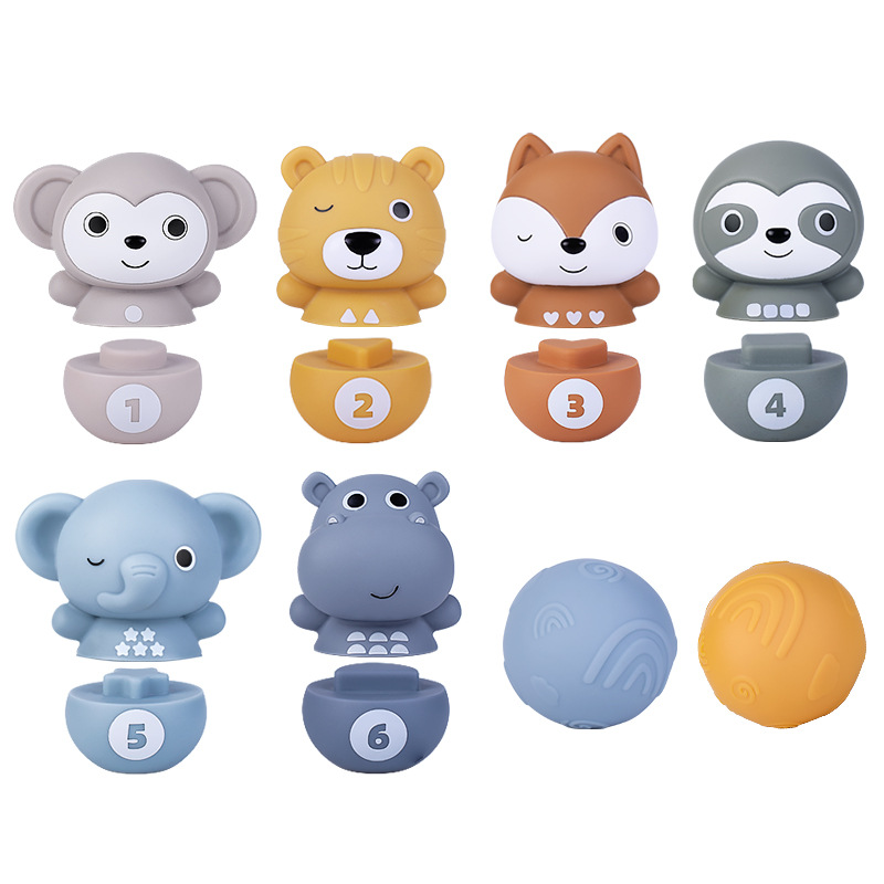 Bebé transfronterizo apilado jengle bolos bloques de construcción de goma suave Bola de mano forma de color para niños juguetes educativos cognitivos image 7