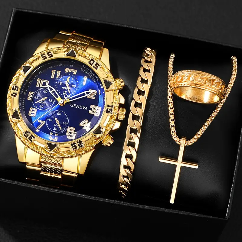 Cross-Border E-Commerce Hot-Selling Men's Watch Set High-End Men's Business Watch + Jewelry Watch Men's Wholesale