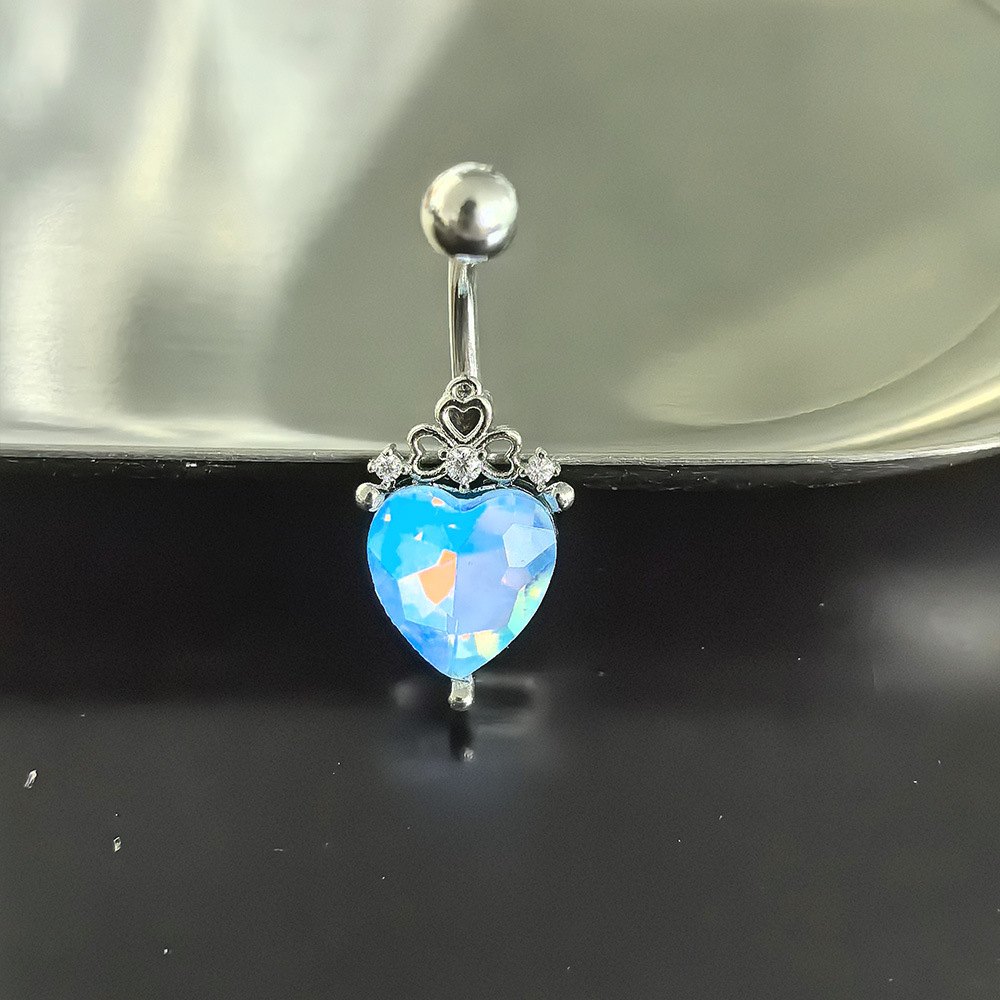 Colorful Aurora Heart-shaped Belly Button Ring Titanium Steel_voghion.com