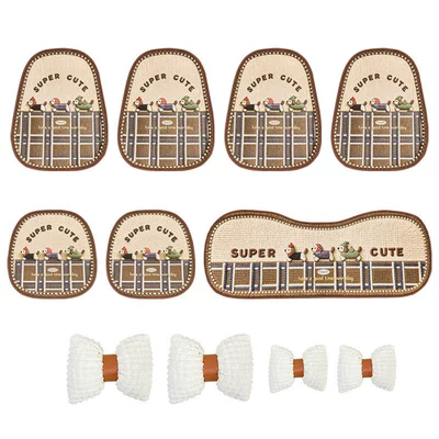 Linen Car Seat Cushion, Universal for Seat cushion, seat cover - three-dachshunds-five-seater-luxury-edition