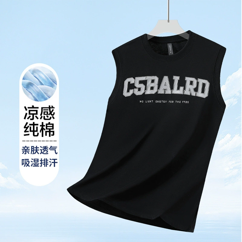 Мужская летняя футболка-жилет без рукавов, свободного кроя, больших размеров, для фитнеса и спорта, модный брендовый ретро-топ