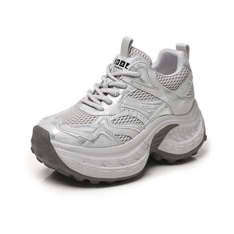 Giày sneaker nữ đế dày tăng chiều cao lưới thoáng khí — màu be