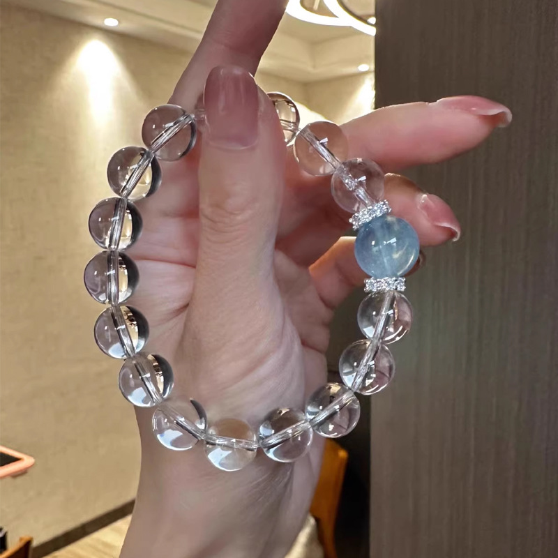 天然白水晶手串女海藍寶石手鍊輕奢高級感小眾設計款串珠手飾批發