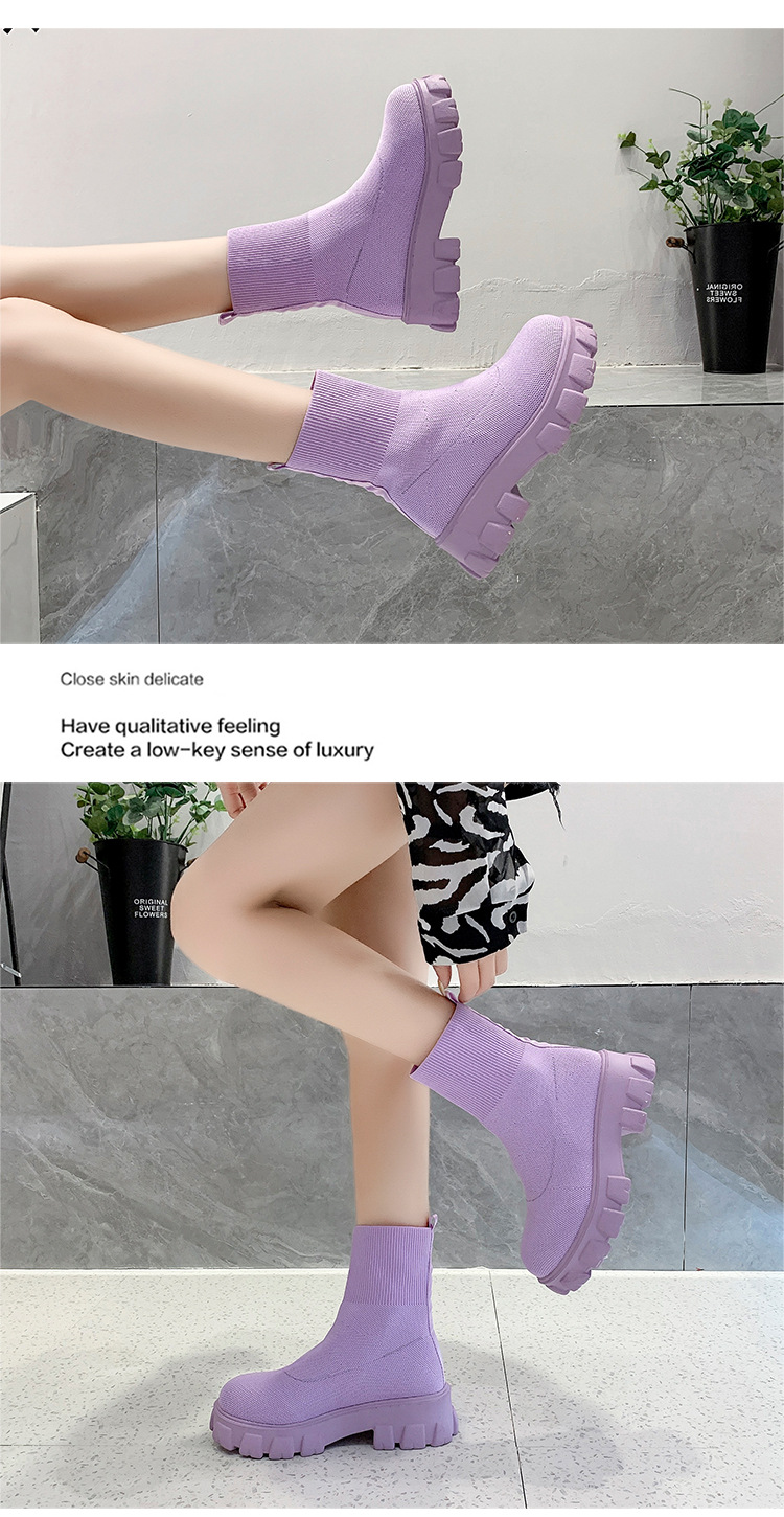 Women's Casual Solid Color Round Toe Sock Boots display picture 1