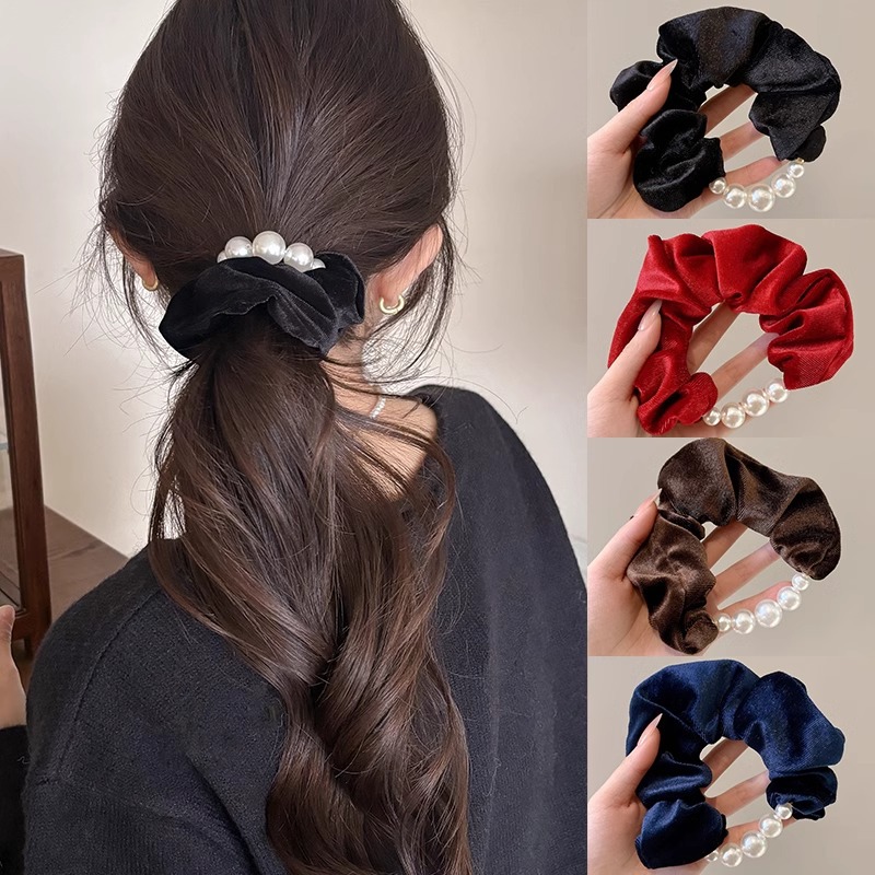 Perla de terciopelo, anillo de cabello de cola de cabello baja, cabello de cabello de alta elasticidad, correa de goma durable, toque de cabeza de alta calidad