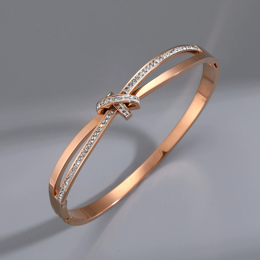 Golden women's bracelet stainless steel, zirconium, jewelry, accessory, pink gold, high-end, light luxury style
