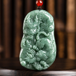 Natural a goods Jade Crouching Tiger Hidden Dragon zodiac Dragon Tiger pendant ice jade stone men's necklace female pendant wholesale