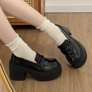 Japanese JK Thick Bottom Thick Heel Black Slip-on Lofu Single-layer Shoes French Retro High-heeled Shoes Women's 2024 Autumn New