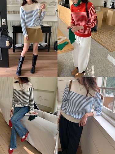 3th Morning Federico Diary Ombre Striped Petite Crew Neck Knit Sweater ZY2376