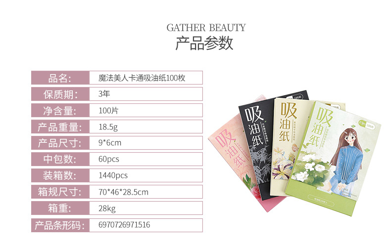 魔法美人卡通100枚吸油纸 详情页 (1)