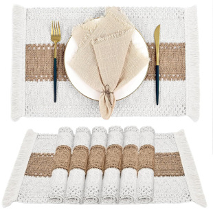 Cross Border Cotton and Linen Placemat Bohemian Crochet Tassel Placemat Dining Table Decorative Mat Coffee Table Mat Placemat