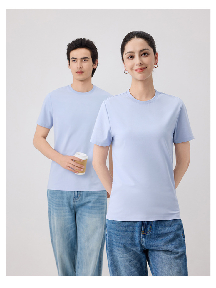 80 Xinjiang algodón largo de cuello redondo de manga corta verano de alta gama ejecutivo ropa de trabajo de hombre camiseta personalizada logotipo impreso
