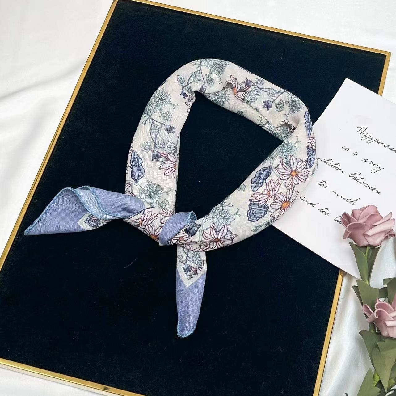 60g Weight Kerchief Classification Daily Occasion cotton and linen Material Flower Pattern Summer Season Women's Gender IG Style Style Women's IG Style Flower Cotton And Linen Kerchief 89