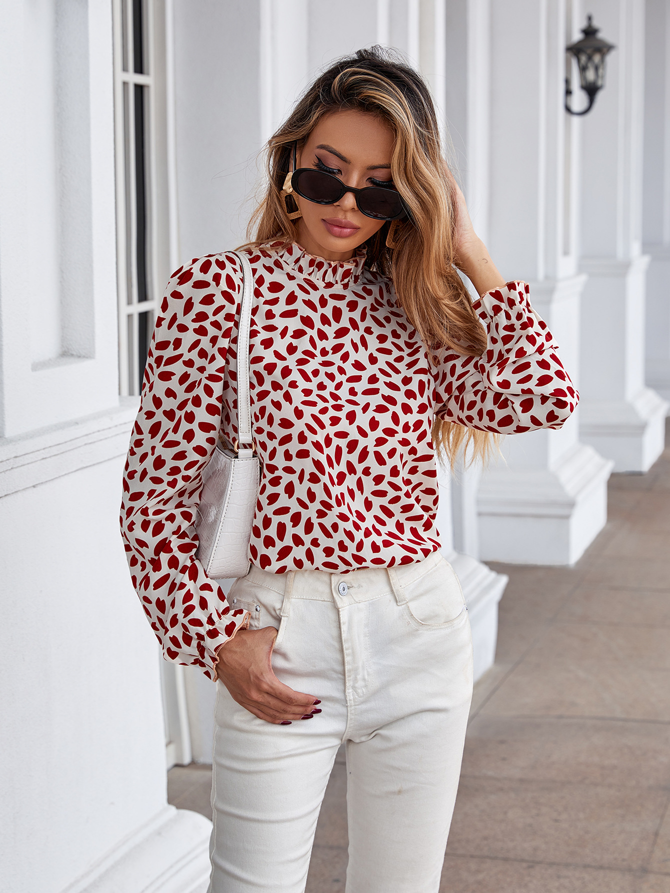 women s round neck long-sleeved floral top nihaostyles wholesale clothing NSJM79953