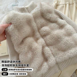 谢金毛童装女宝毛绒绒棉衣裤子套装2025新款女童冬季加绒加厚外套