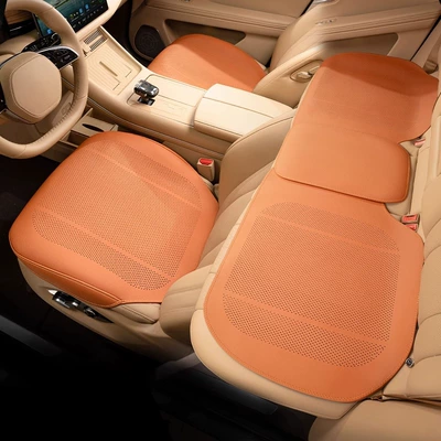 Driver's Seat Cover | Seat cushion, seat cover - emma-orange-punched-breathable-full-covered-edge-three-piece-set-for-the-whole-car