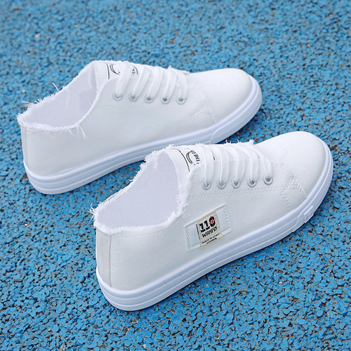 Breathable canvas shoes for women, summer white, Korean style, fashionable and versatile, student sports flat shoes