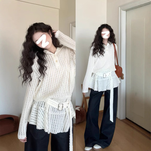 Plus Size Fat mm French Cut Out Knitwear Women's Early Autum 2025 New Design Loose Hooded Sweatshirt Skirt
