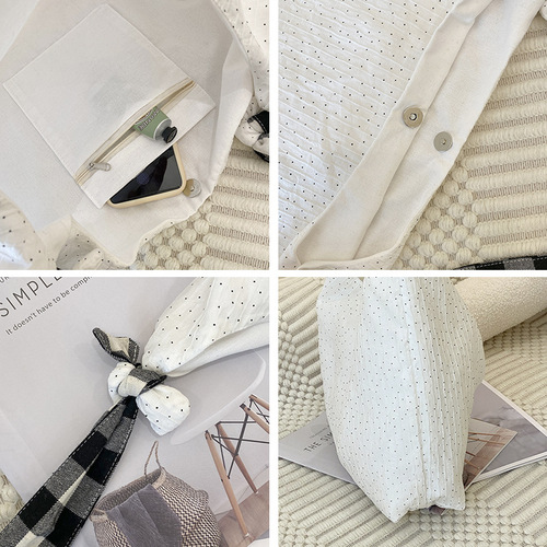 Forest style polka dot canvas bag niche design literary fresh commuter cloth bag tote bag cute girl cross body