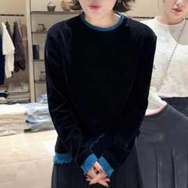 仅用于产品展示勿拍-金丝绒假两件长袖T恤女春季薄款内搭打底衫可